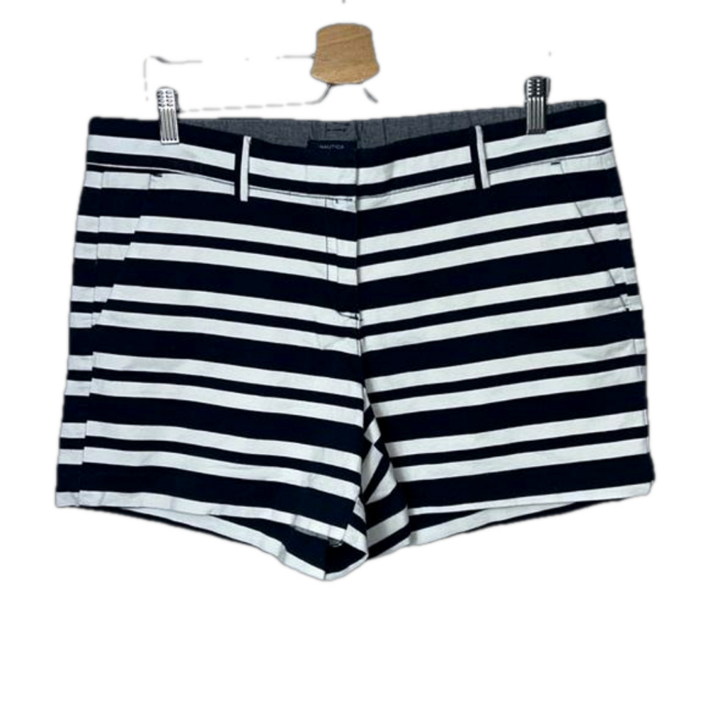 Nautica Navy Striped Cotton Blend Shorts